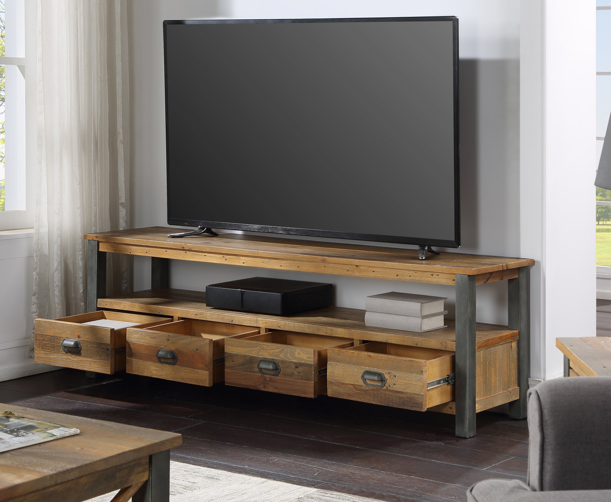 Harringay Reclaimed Wood Large Widescreen TV Cabinet / Media Unit - The Orchard Home and Gifts